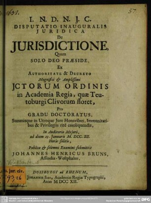 Disputatio Inauguralis Iuridica De Iurisdictione