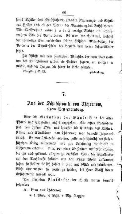 Aus der Schulchronik von Tschernow, Kreis West-Sternberg