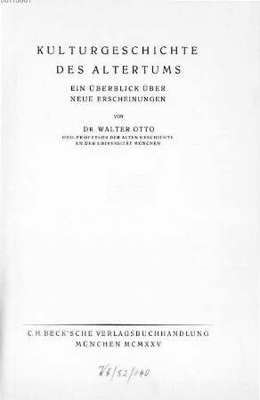 Kulturgeschichte des Altertums : ein Überblick über neue Erscheinungen