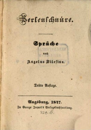 Perlenschnüre : Sprüche nach Joh. Scheffler