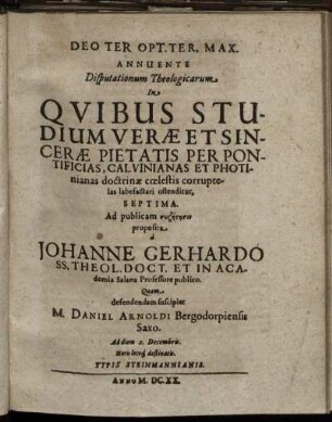 ... Disputationum Theologicarum ... Septima.