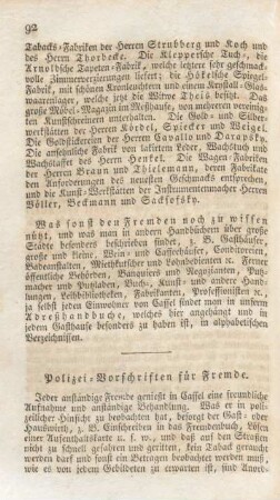 Polizei-Vorschriften für Fremde.