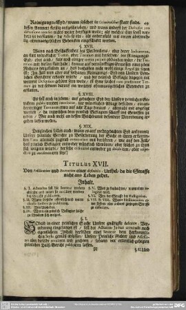 Titulus XVII. Von Publication und Execution einer definitiv-Urthel, da die Straffe nicht ans Leben gehet
