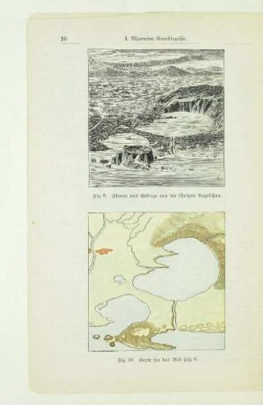 Ebenen und Gebirge aus der schrägen Vogelschau
