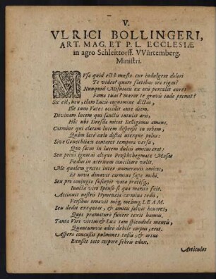 V. Ulrici Bollingeri, Art. Mag. Et P. L. Ecclesiae in agro Schleittorff. Würtemberg. Ministri. [Beiträger]