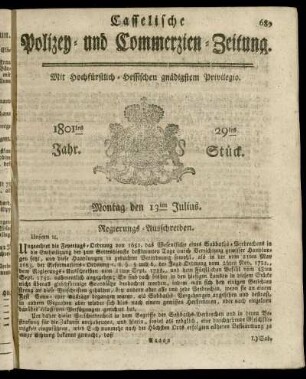 29tes Stueck, Montag den 13ten Julius 1801
