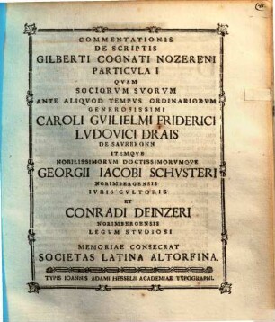 Commentationis De Scriptis Gilberti Cognati Nozereni Particvla .... 1, Particula I