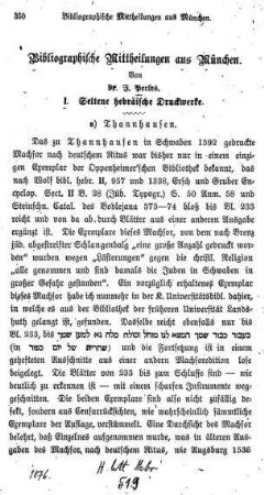 Bibliographische Mittheilungen aus München / von J. Perles