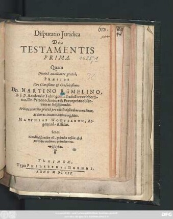 Disputatio Iuridica De Testamentis Prima