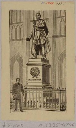 Denkmal für den Freiheitskämpfer und -dichter der Napoleonkriege Theodor Körner (1791-1813) in Dresden, 1871 von Ernst Hähnel auf dem Georgplatz, nach Beschädigung 1945 ab 1952 wieder dort