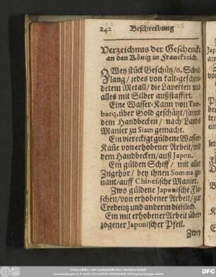 Verzeichnus der Geschencke am dem König in Franckreich.