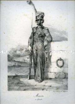 Uniformdarstellung, Soldat der Marine, Frankreich, 1809. Tafel Nr. 14 aus: Recueil de Costumes de l'Ex-Garde.