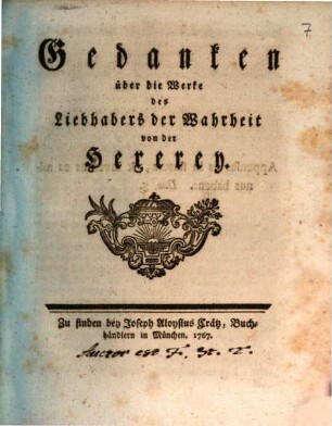 Gedanken über die Werke des Liebhabers der Wahrheit von der Hexerey