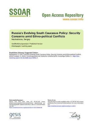 Russia's Evolving South Caucasus Policy: Security Concerns amid Ethno-political Conflicts
