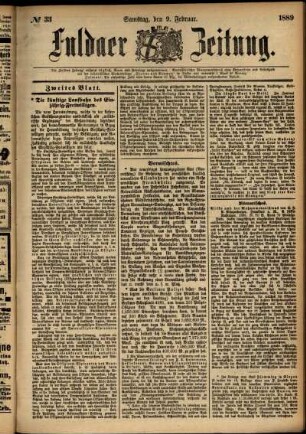 Zweite Ausgabe vom Samstag, den 09. Februar 1889.