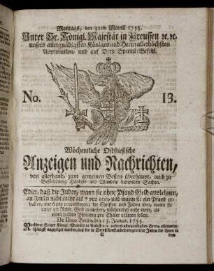 No. 13. Montags, den 31ten Martii, 1755.