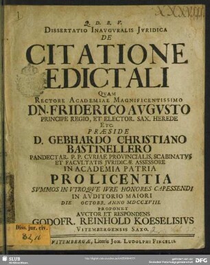 Dissertatio Inauguralis Iuridica De Citatione Edictali