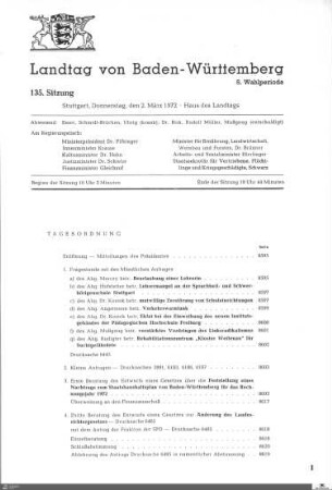 135. Sitzung, Stuttgart, 2.3.1972