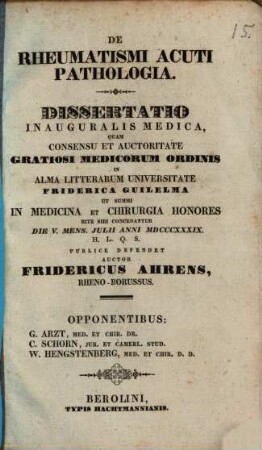 De rheumatismi acuti pathologia : diss. inaug. med.