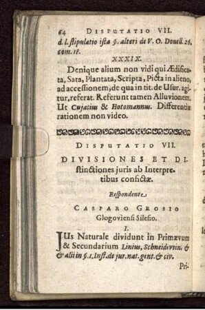 Disputatio VII. Divisiones Et Distinctiones juris ab Interpretibus confictae