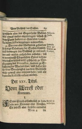 Der XXV. Titul. Vom Arrest oder Kummer.