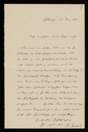 Nr. 9: Brief von Rudolf Smend an Ernst Heinrich Ehlers, Göttingen, 25.11.1907