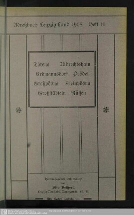 Heft 10. Threna. Albrechtshain. Erdmannsdorf. Prödel. Großpösna. Kleinpösna. Großstädteln. Rüssen