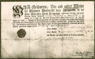 Geleitbrief des Bäckergesellen Christian Gerlach aus Kusel, 1750