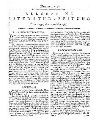 Nützliches Haushaltungs-Taschenbuch für Frauenzimmer. Aufs Jahr 1785. Stutgart: Metzler [1785]