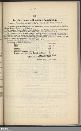 XII. Vereins-Postwerthzeichen-Sammlung