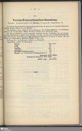 XII. Vereins-Postwerthzeichen-Sammlung