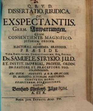 Dissertatio. Iuridica. De. Exspectantiis. Germ. Anwartungen