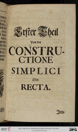 Erster Theil von der Constructione simplici oder recta