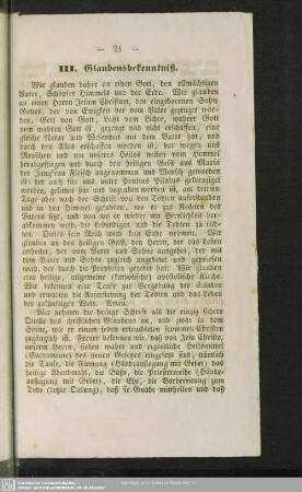III. Glaubensbekenntniß