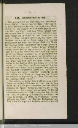III. Glaubensbekenntniß