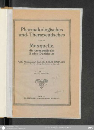 Pharmakologisches und Therapeutisches über die Maxquelle, die Arsenquelle des Bades Dürkheim
