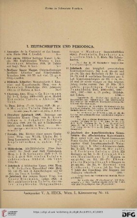 I. Zeitschriften und Periodica (Nr. 1-34)