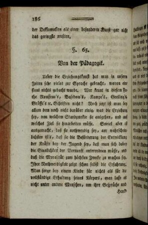 §. 65. Von der Pädagogik – §. 66. Vom Kirchenrechte