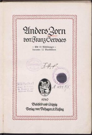 Anders Zorn : mit 93 Abbildungen, darunter 12 Buntbildern