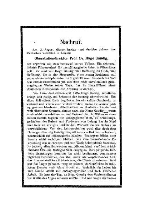 Nachruf : Oberstudiendirektor Prof. Dr. Hugo Gaudig