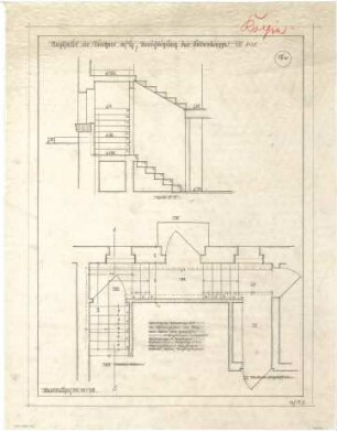 Billing, Hermann; Singen; Krankenhaus - Chefarztwohnhaus, Kellertreppe (Grundriss; Schnitt)