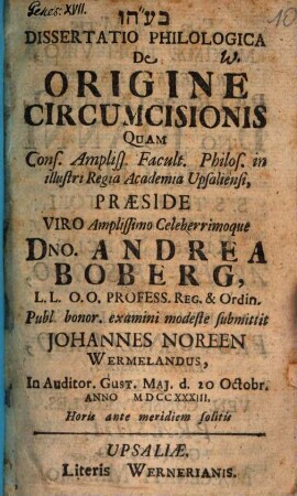 Diss. philol. de origine circumcisionis