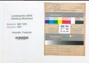 Entnazifizierung Friedrich Honrath , geb. 21.07.1895 (Autoschlosser)