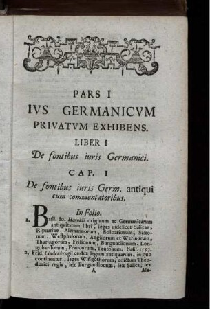 Liber I. De fontibus juris Germanici.