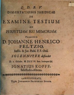 Diss. iur. de examine testium ad perpetuam rei memoriam