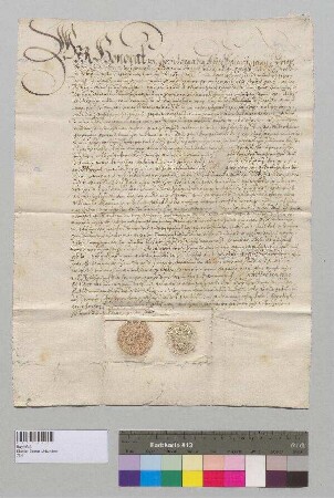 Abt Honoratus, Prior Valentinianus, Subprior Franziskus und der Konvent von Kloster Seeon übertragen nach dem Tod des bisherigen Besitzers Hans Hafner das Schächner Gut zu Bergham an dessen Stieftochter Anna und ihren künftigen Ehemann Balthasar Paul zu Neustift. S1: Abt Honoratus v. Kloster Seeon, S2: Konvent v. Kloster Seeon