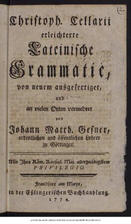 Christoph. Cellarii erleichterte Lateinische Grammatic