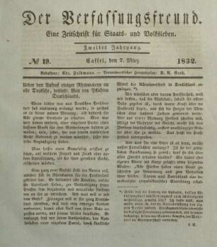 № 19. Cassel, den 7. März 1832.