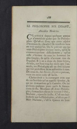 Le Philosophe Soi Disant, Anecdote Moderne.