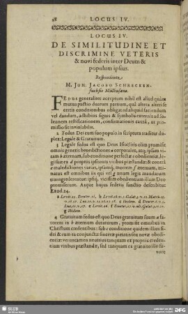 Locus IV. De Similitudine Et Discrimine Veteris & novi federis inter Deum & populum ipsius